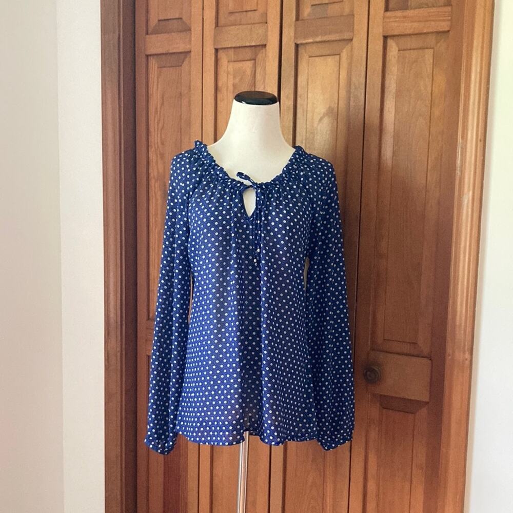 Rose & Olive Blue Sheer Chiffon Pullover Blouse, Size S